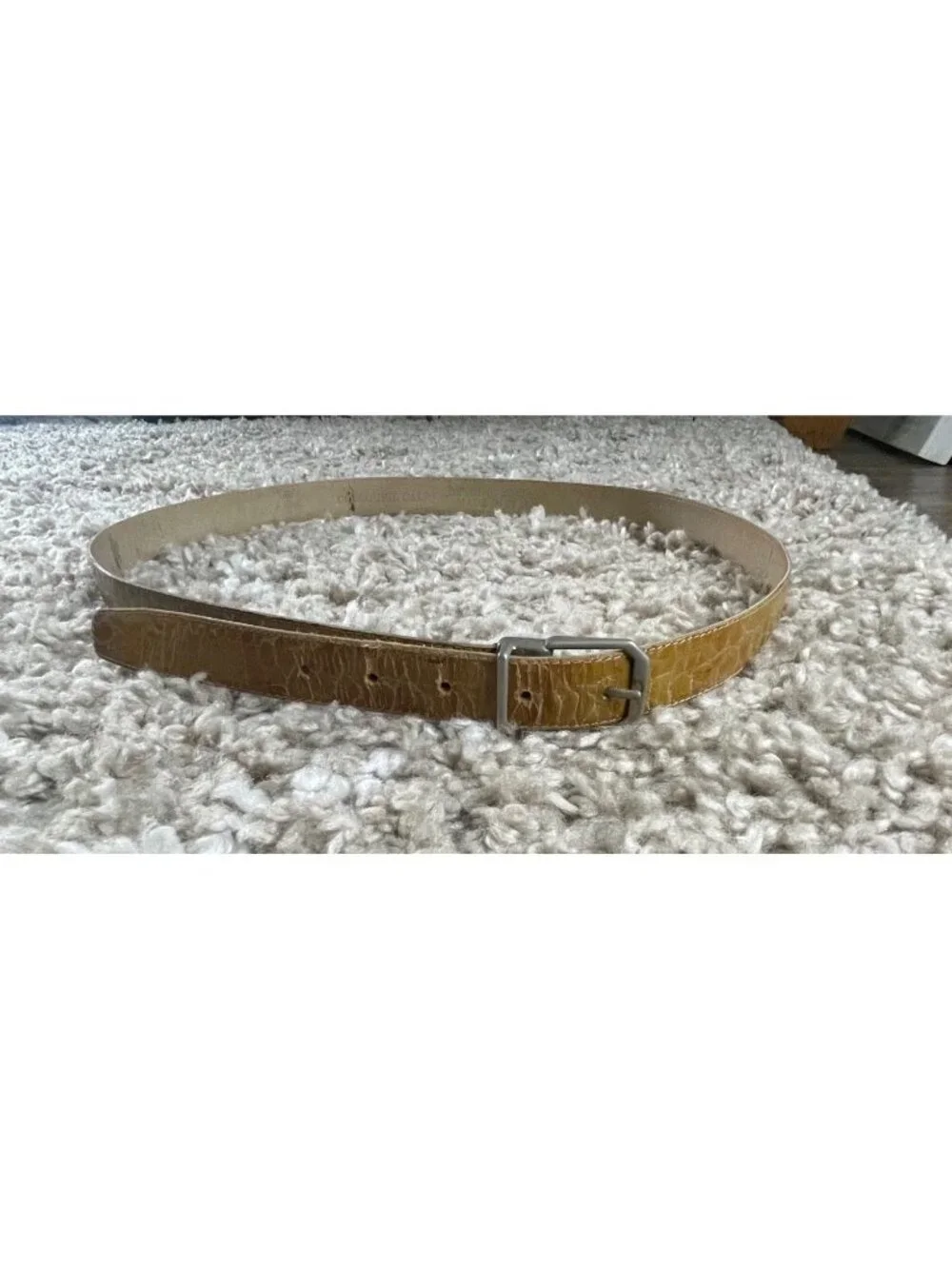 Vintage Tan Croc-Embossed Leather Belt With Silver Buckle For Casual Or Dressy